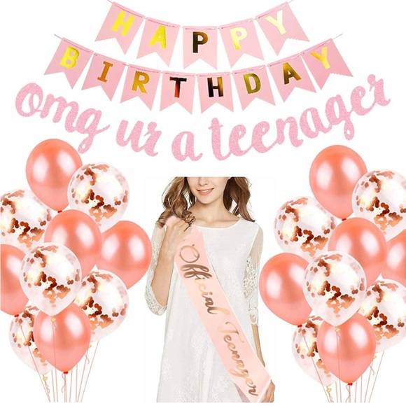 Teen Birthday Party Decoration Set - Pink and Gold - Picture 6 of 6